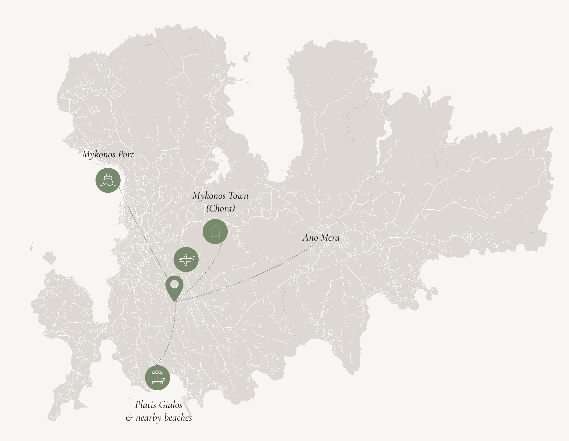 Omvrodektis Village location with smooth access across Mykonos